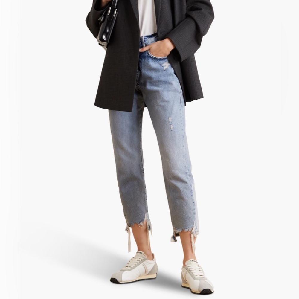 Frame Le Original Cropped Distressed High Rise Denim Straight Jeans Women's 28